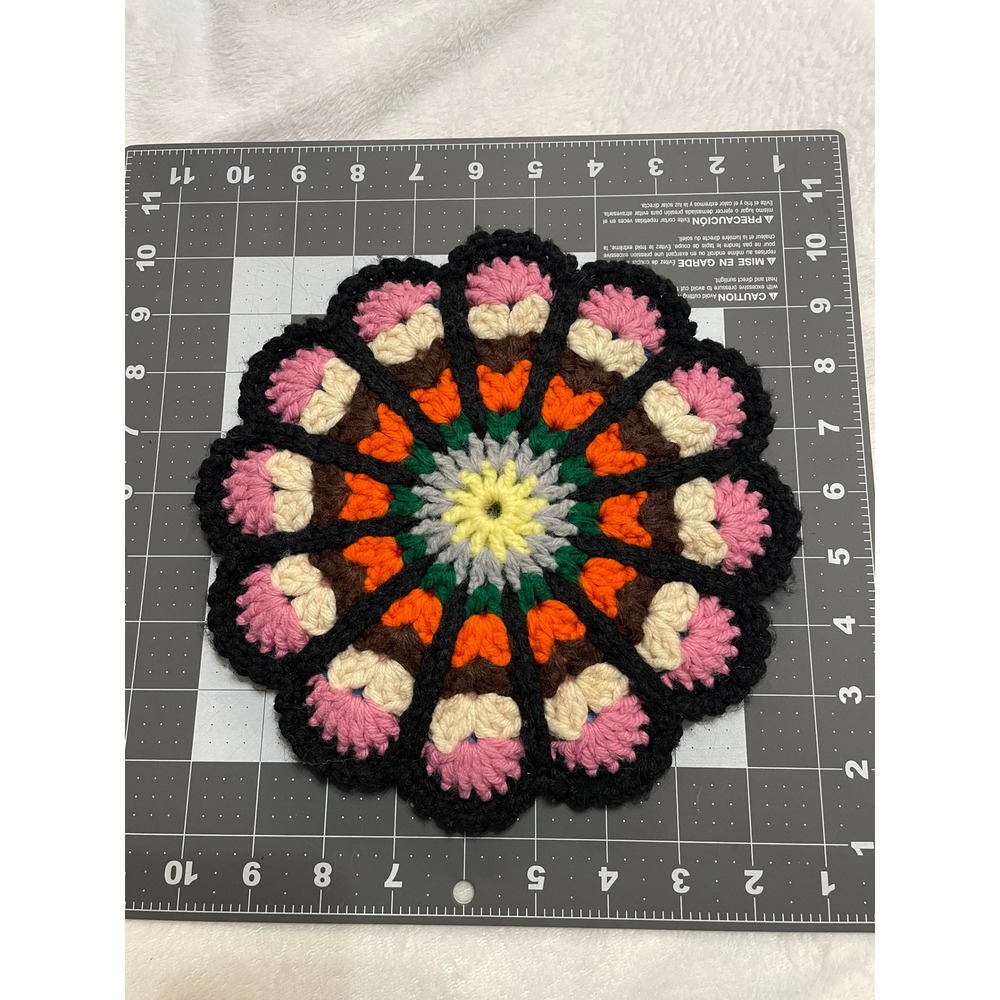 Handmade Reversible Crochet Trivet Pot Holder Flower Boho Round Table Decor - Picture 5 of 5